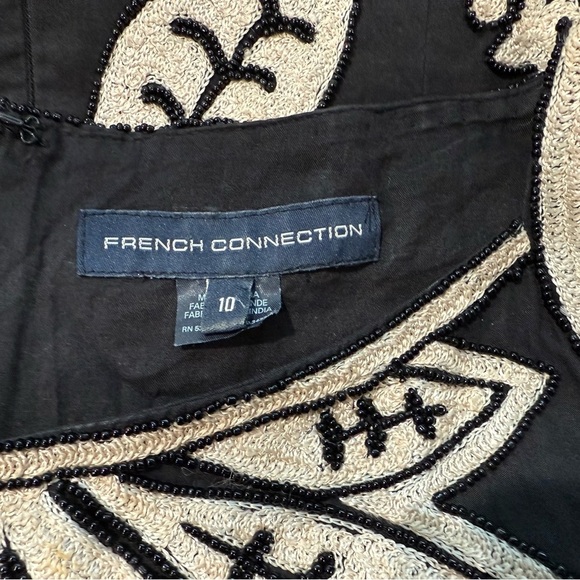 French Connection Black & Beige Embroidered Dress Size 10 - Picture 10 of 12